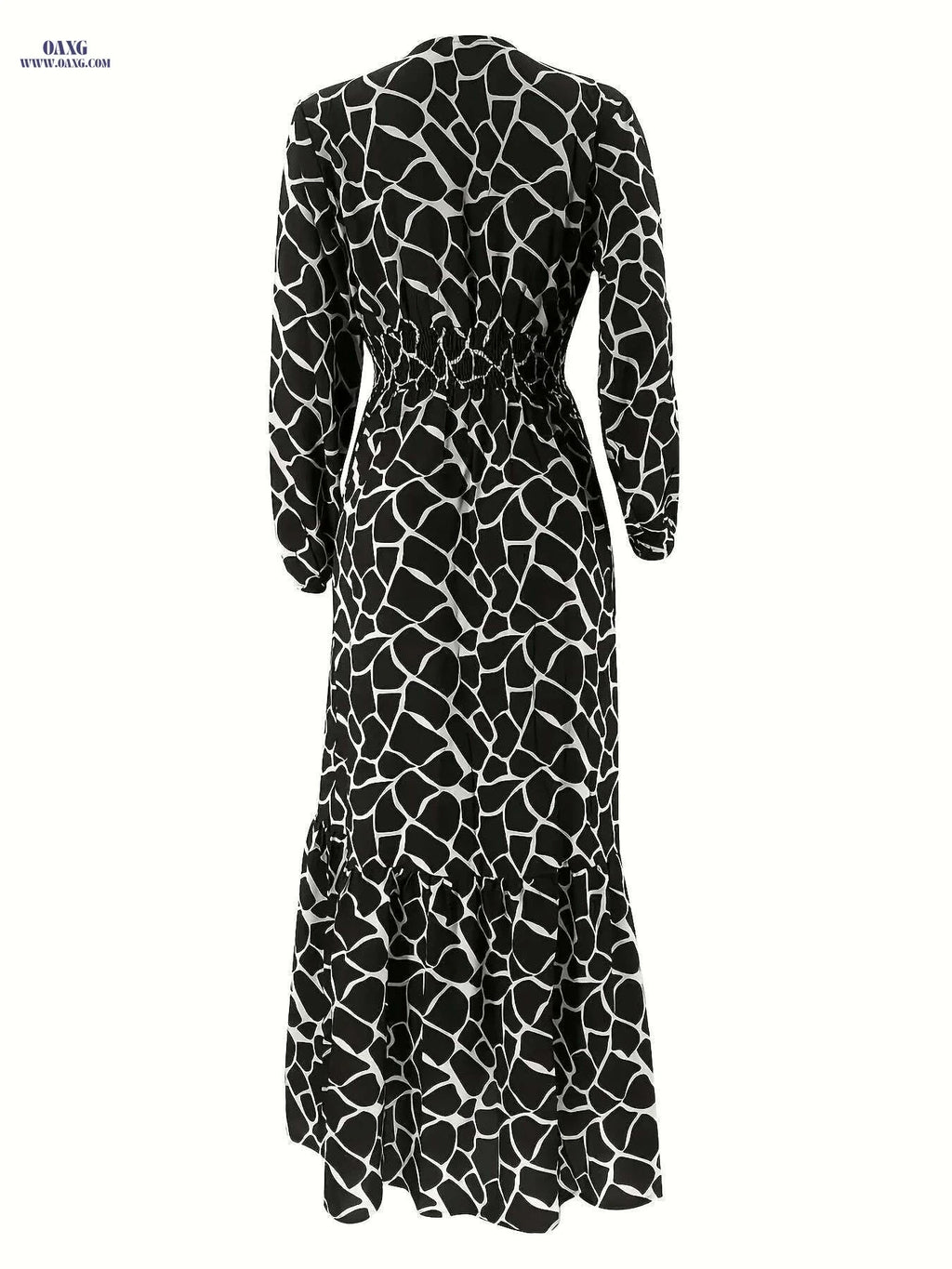 Women's Long Printed Arabic Dress - Casual Spring & Autumn Style   OAXG Black / S