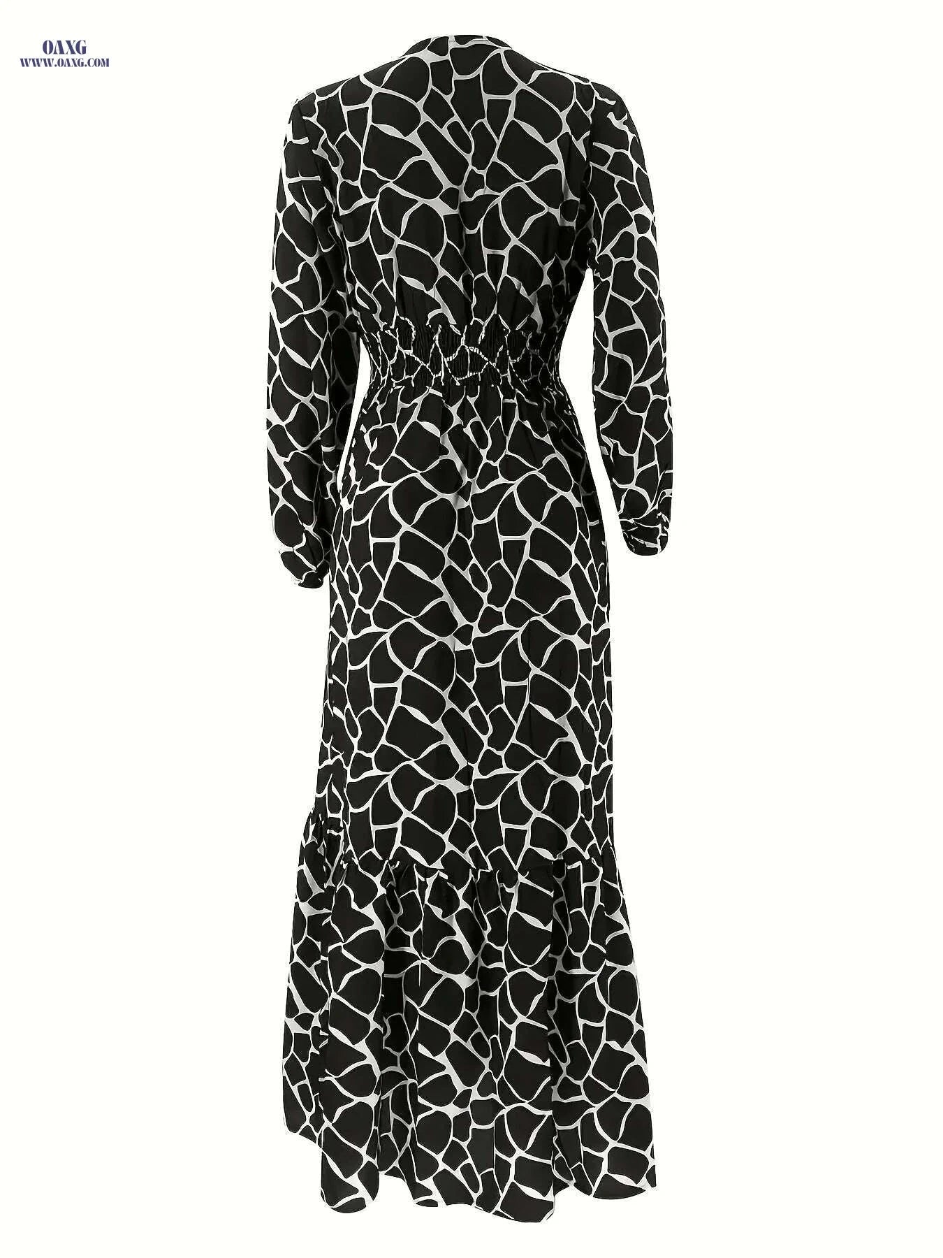 Women's Long Printed Arabic Dress - Casual Spring & Autumn Style   OAXG Black / S