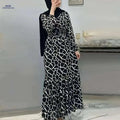 Women's Long Printed Arabic Dress - Casual Spring & Autumn Style   OAXG Black / S