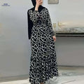 Women's Long Printed Arabic Dress - Casual Spring & Autumn Style   OAXG Black / S