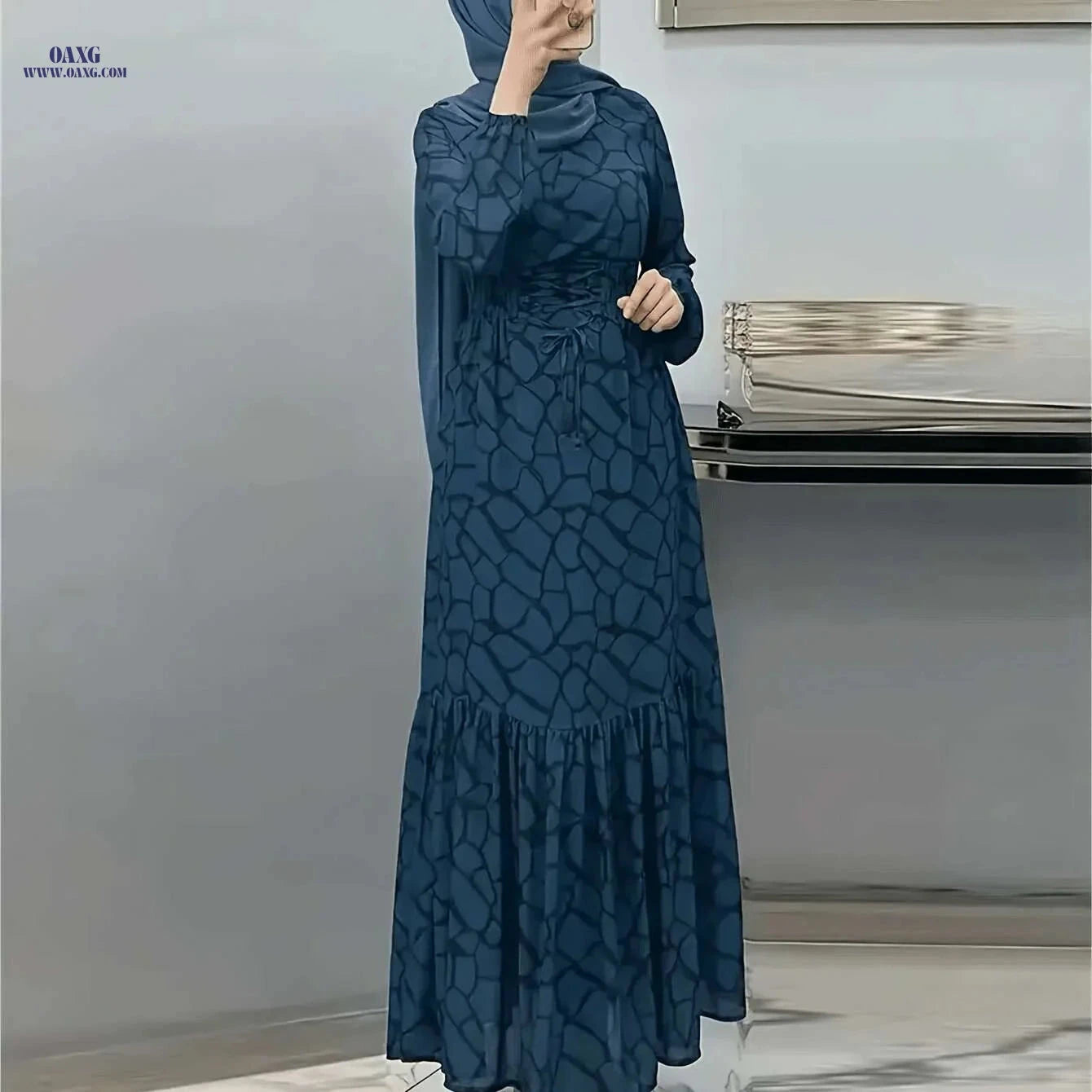 Women's Long Printed Arabic Dress - Casual Spring & Autumn Style   OAXG 