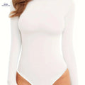 Women's Long-Sleeve Bodysuit - Elegant Round Neck, Stretchy Fabric   OAXG 
