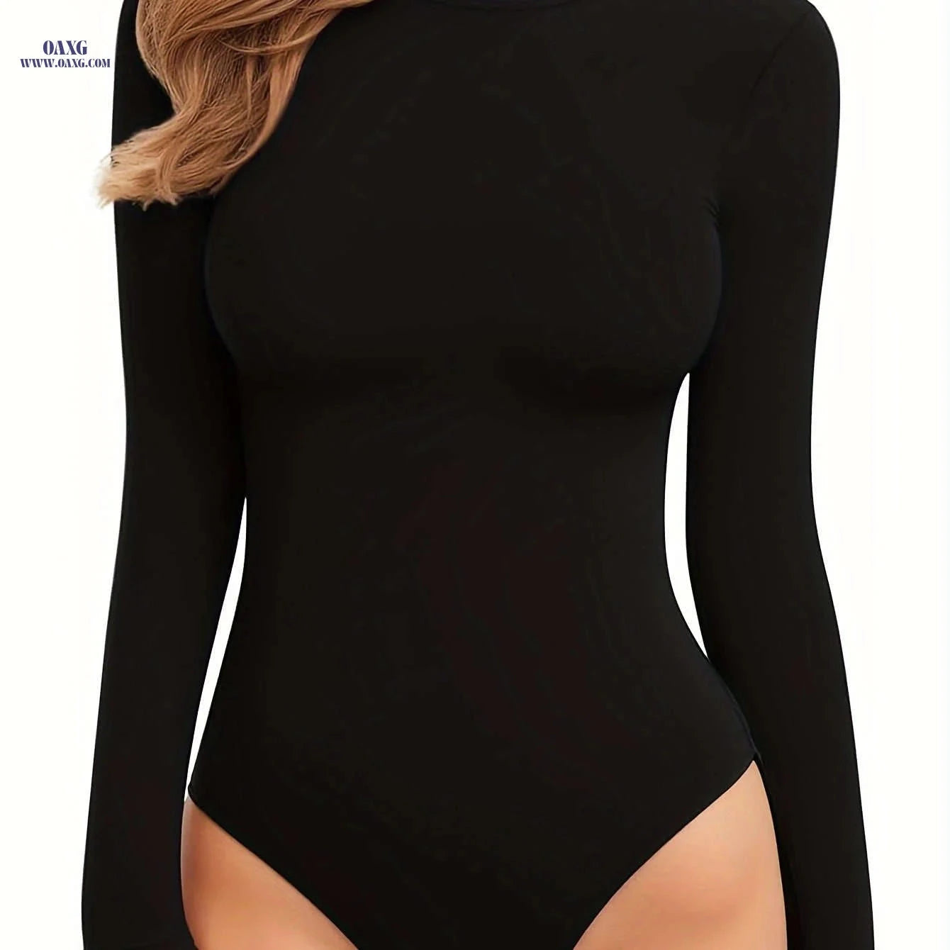 Women's Long-Sleeve Bodysuit - Elegant Round Neck, Stretchy Fabric   OAXG White / S