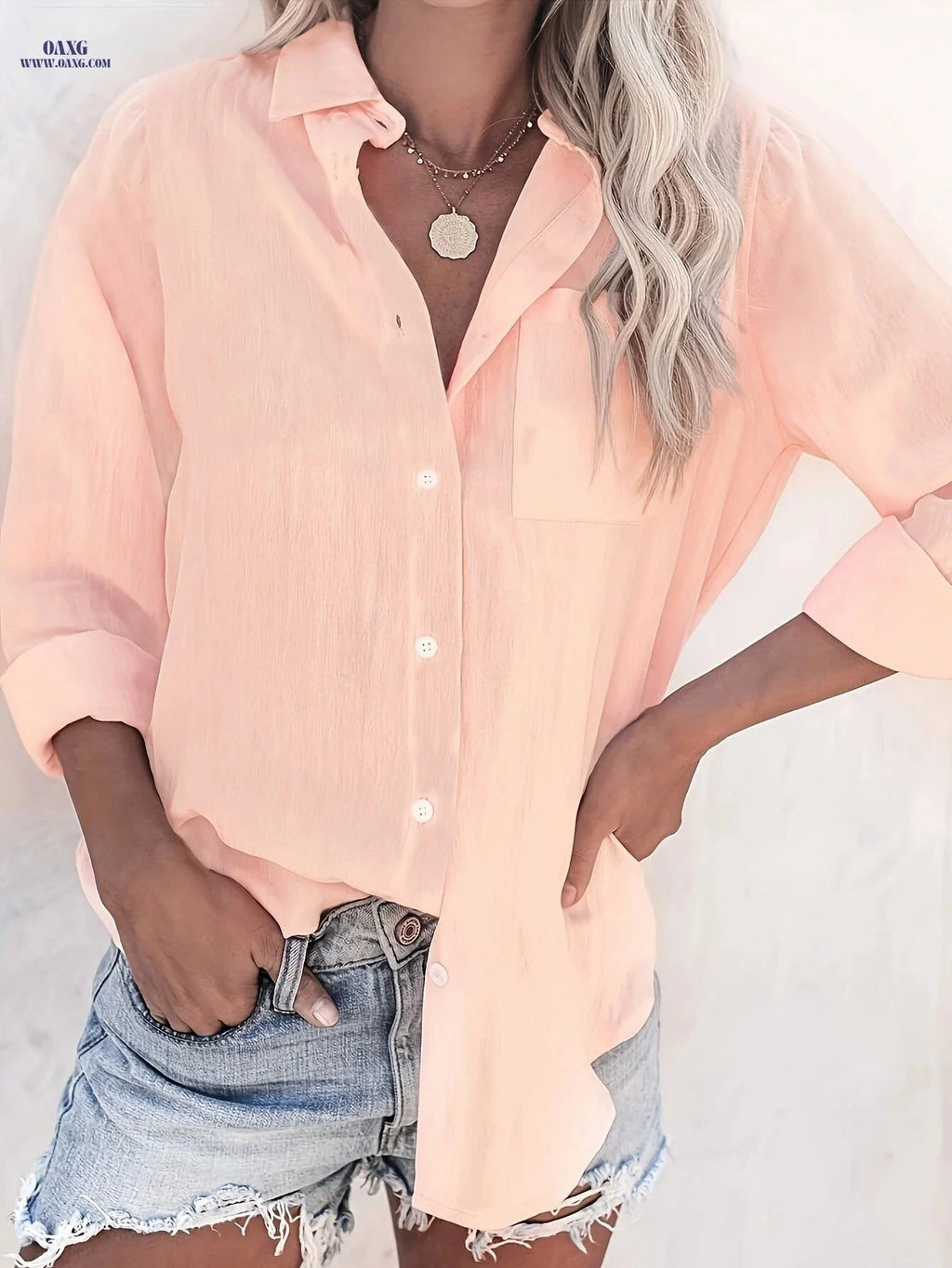 Women's Long Sleeve Casual Blouse - Versatile Shirt for Fall/Winter   OAXG White / S