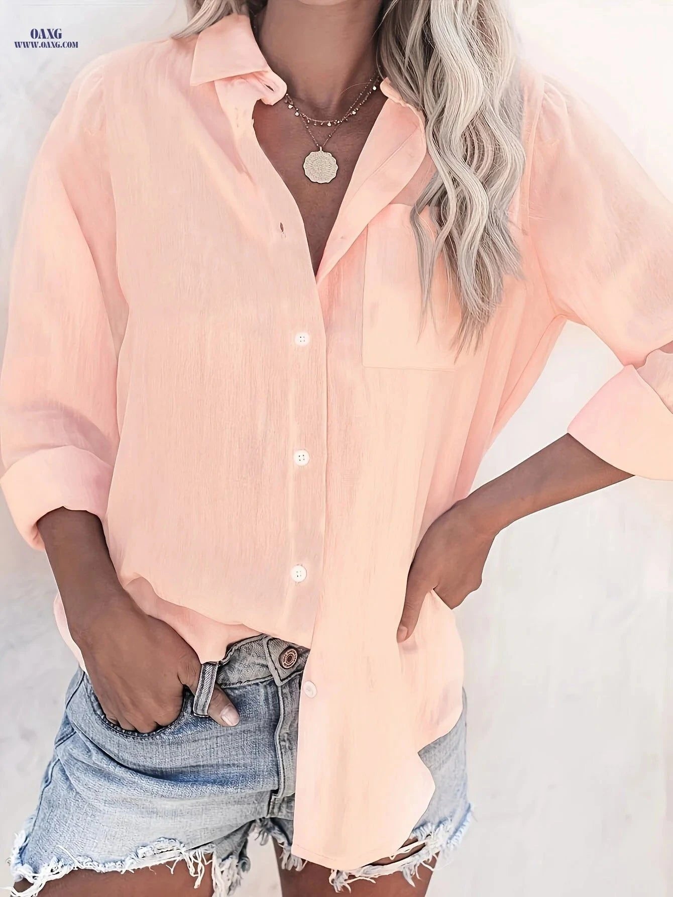 Women's Long Sleeve Casual Blouse - Versatile Shirt for Fall/Winter   OAXG White / S