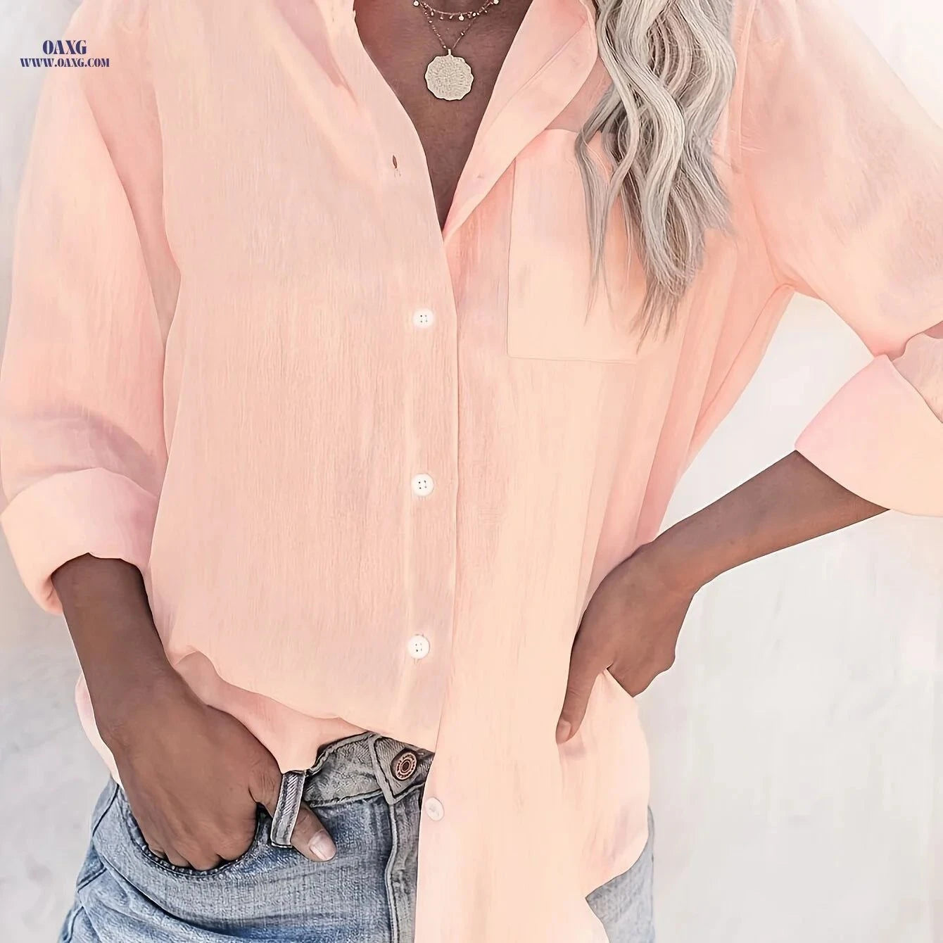 Women's Long Sleeve Casual Blouse - Versatile Shirt for Fall/Winter   OAXG White / S