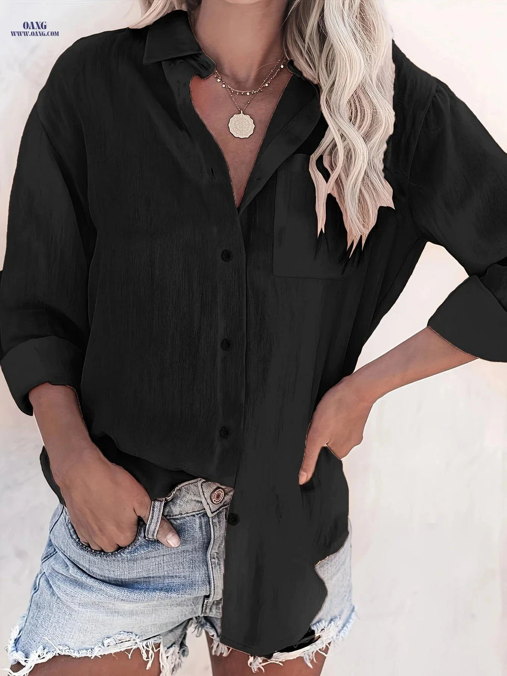 Women's Long Sleeve Casual Blouse - Versatile Shirt for Fall/Winter   OAXG White / S