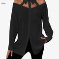Women's Long-Sleeve Hollow-Out Shirt - Casual Solid Color Style   OAXG Black / S