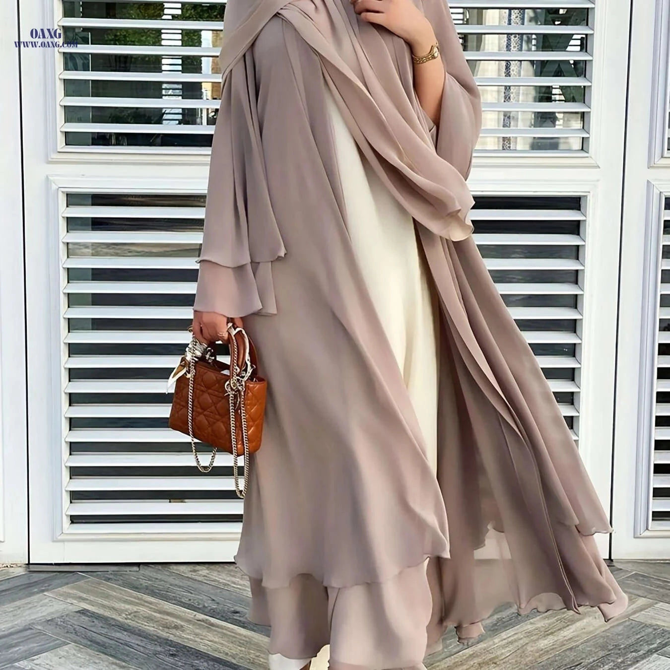 Women's Long Sleeve Modest Dress - Casual Islamic Style, Open Front   OAXG 