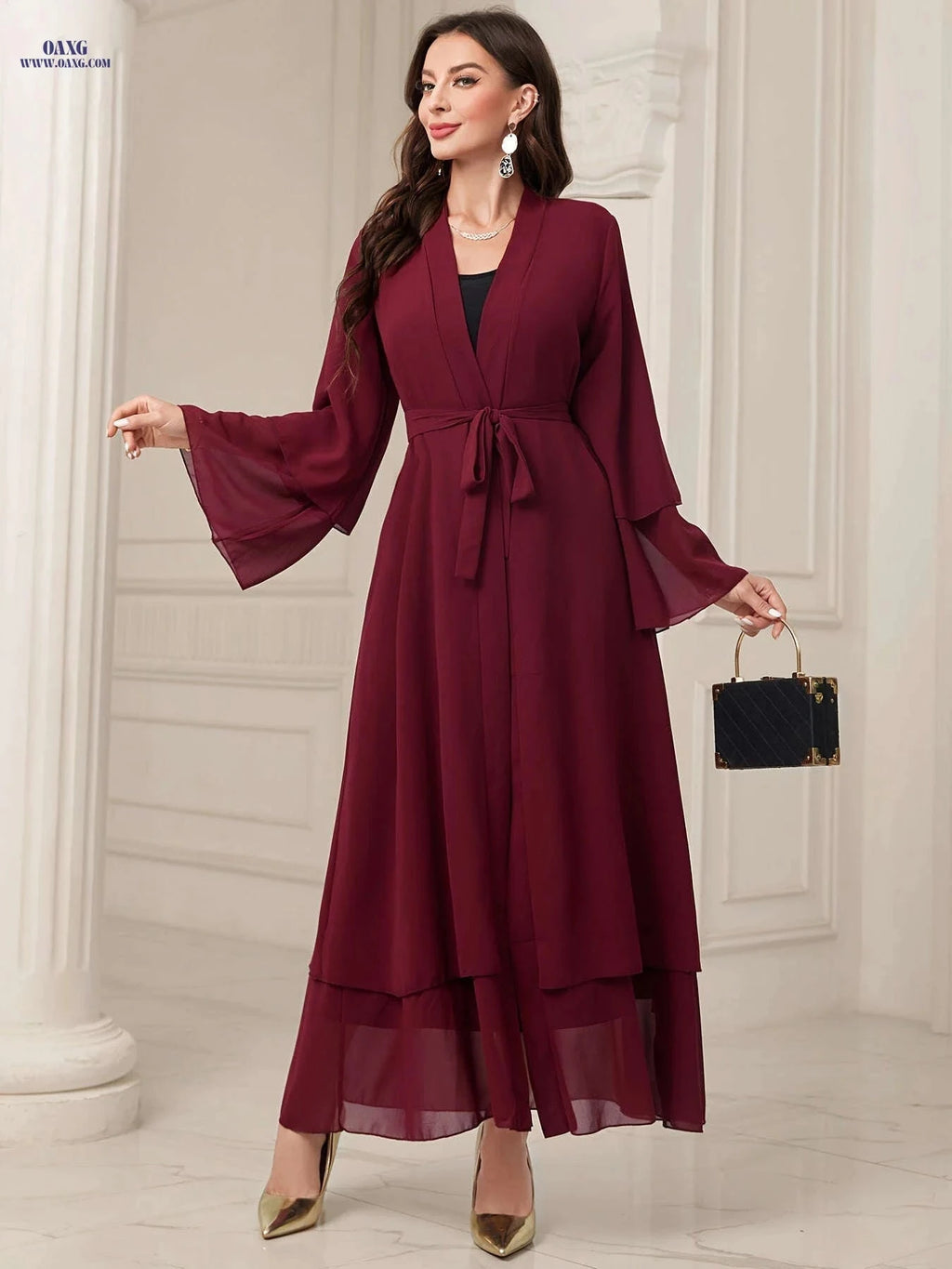 Women's Long Sleeve Modest Dress - Casual Islamic Style, Open Front   OAXG 