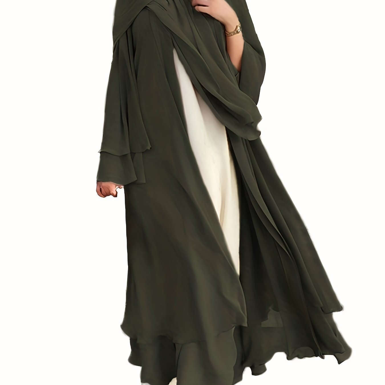 Women's Long Sleeve Modest Dress - Casual Islamic Style, Open Front   OAXG 