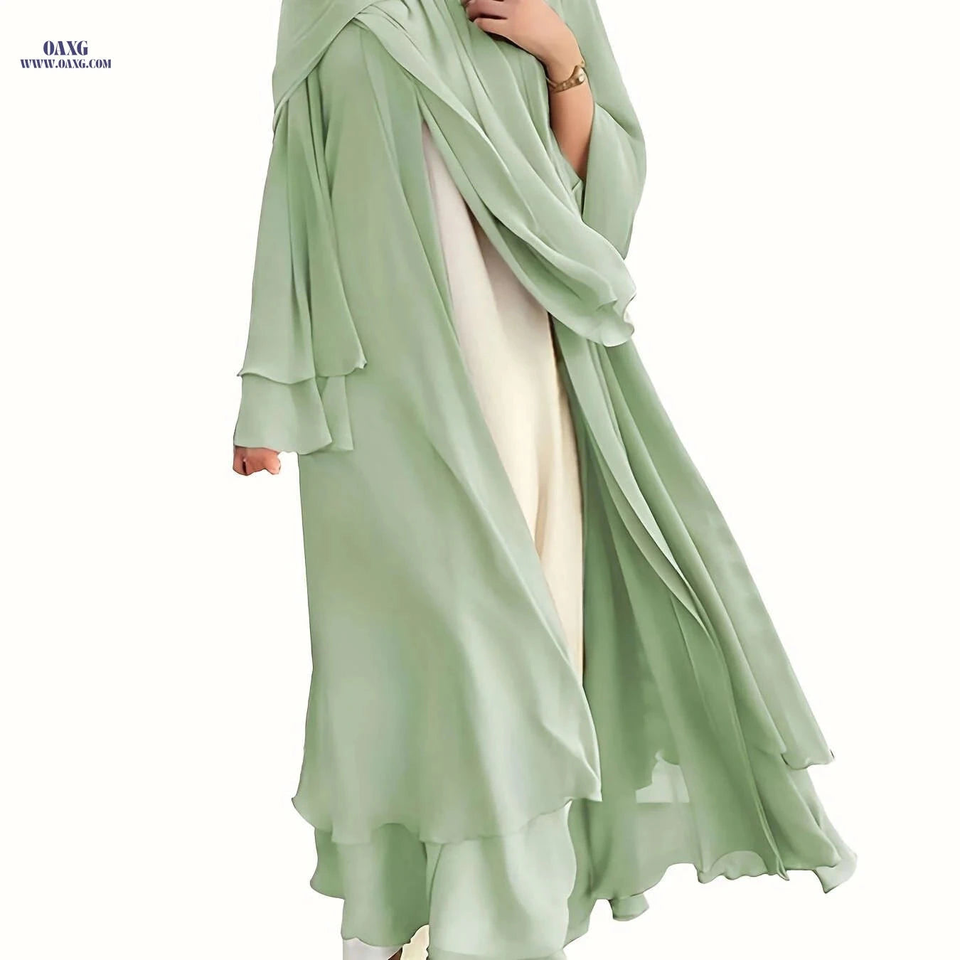 Women's Long Sleeve Modest Dress - Casual Islamic Style, Open Front   OAXG 