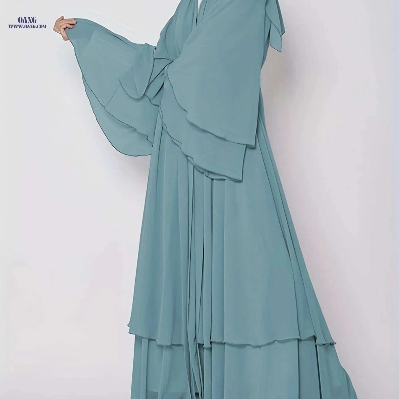 Women's Long Sleeve Modest Dress - Casual Islamic Style, Open Front   OAXG 