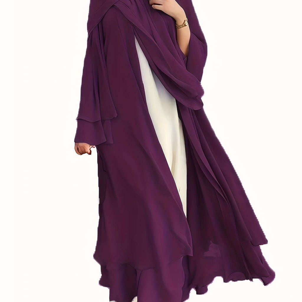 Women's Long Sleeve Modest Dress - Casual Islamic Style, Open Front   OAXG 