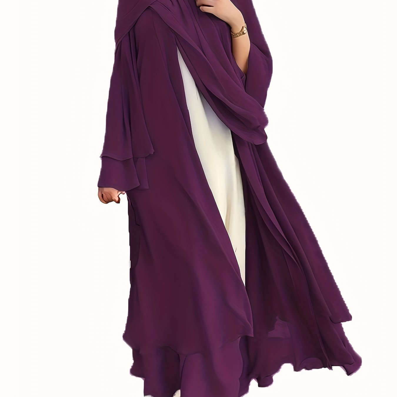 Women's Long Sleeve Modest Dress - Casual Islamic Style, Open Front   OAXG 
