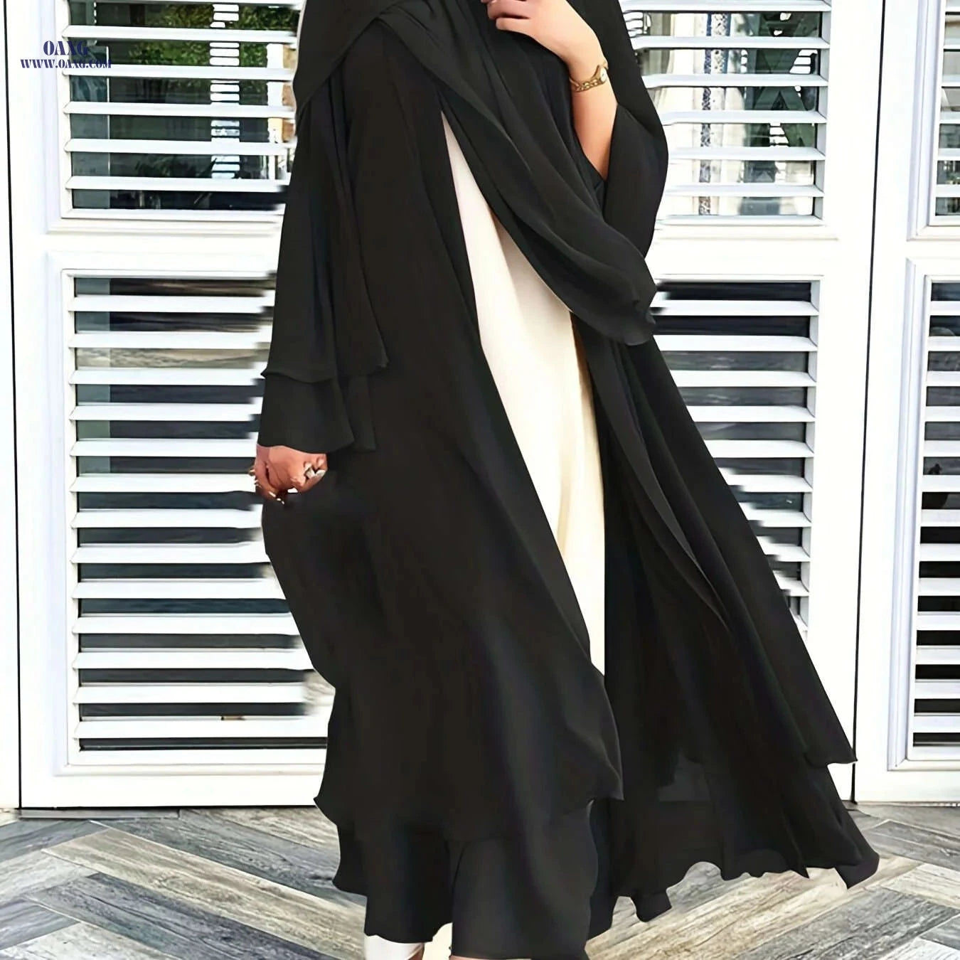 Women's Long Sleeve Modest Dress - Casual Islamic Style, Open Front   OAXG 