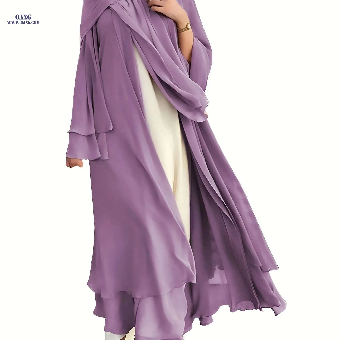 Women's Long Sleeve Modest Dress - Casual Islamic Style, Open Front   OAXG grey / S