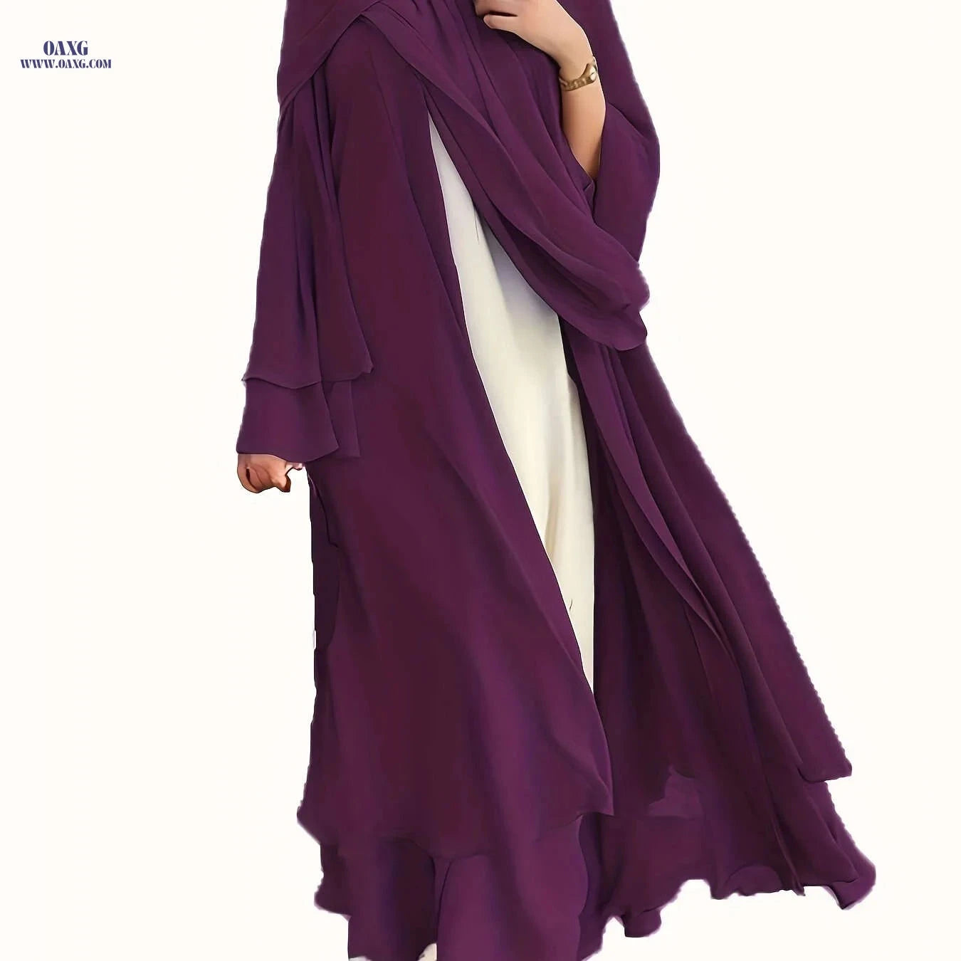Women's Long Sleeve Modest Dress - Casual Islamic Style, Open Front   OAXG grey / S