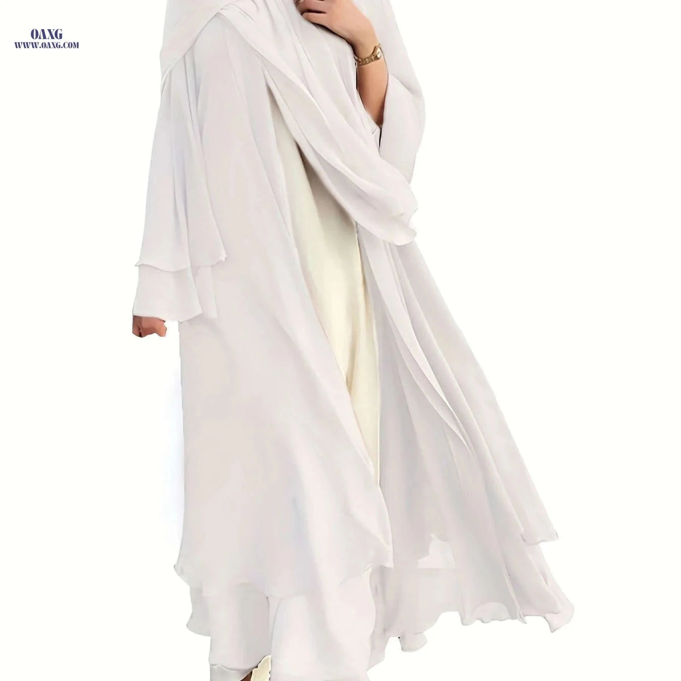Women's Long Sleeve Modest Dress - Casual Islamic Style, Open Front   OAXG 
