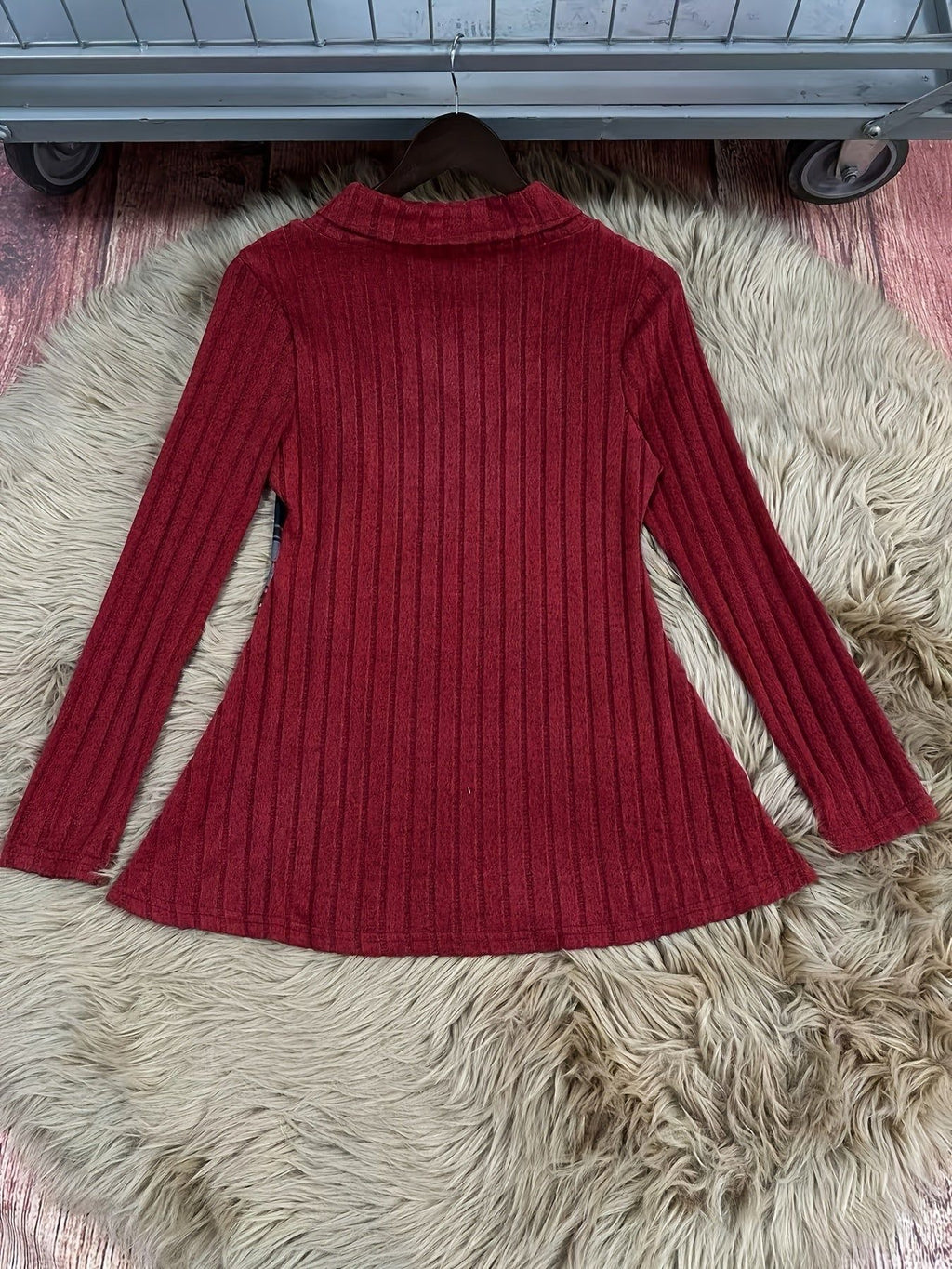 Women's Long Sleeve T-Shirt Plaid Patchwork & Button-Up V-Neck Casual Flowy Top   OAXG Burgundy / S