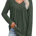 Women's Long Sleeve V-Neck Lightweight Casual Pullover Top with Front Pleats, Fashionable Thin Sweater   OAXG Green / S