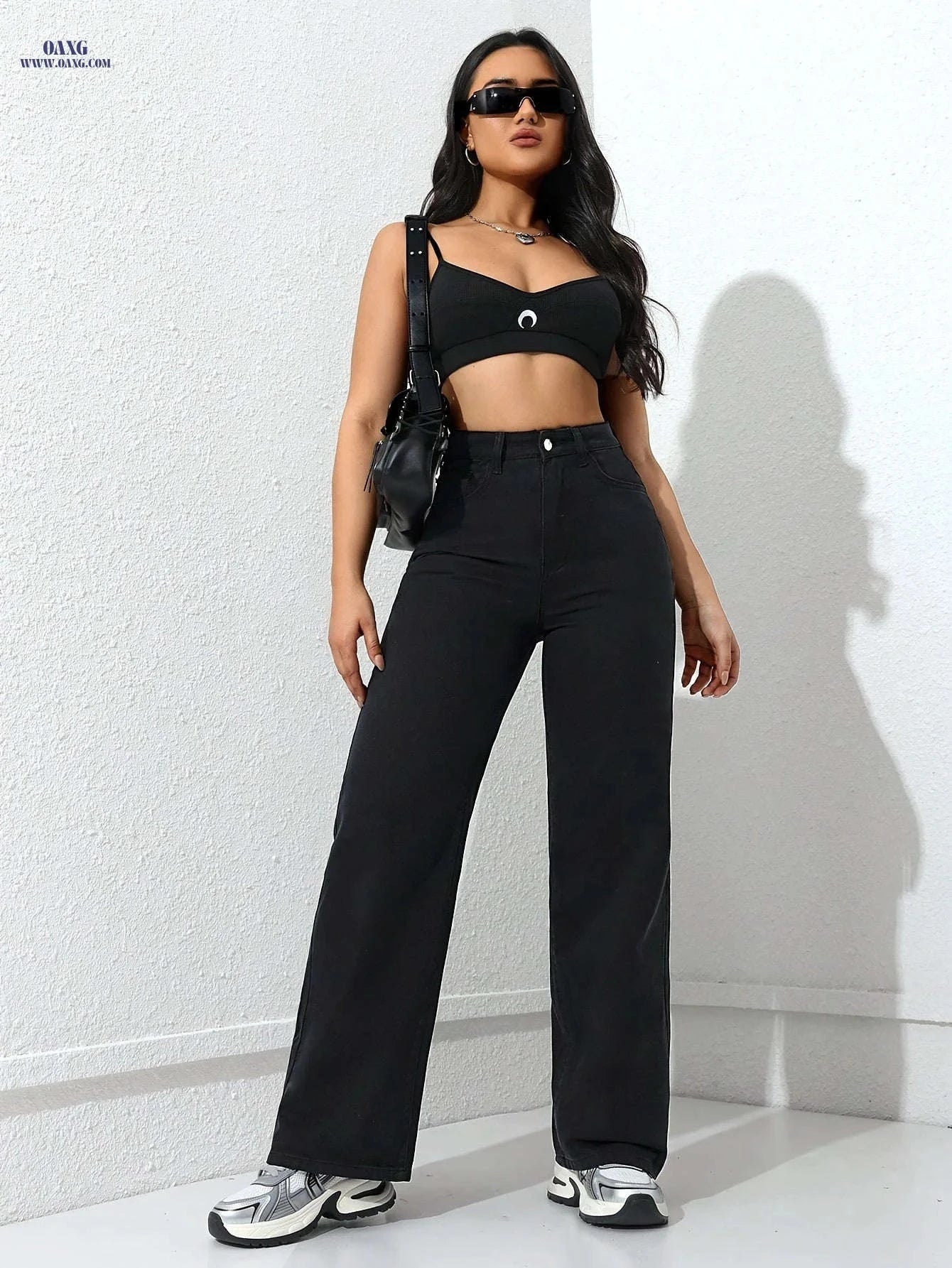Women's Loose Faux Denim Pants - Elegant Wide Leg Design   OAXG 