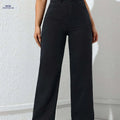 Women's Loose Faux Denim Pants - Elegant Wide Leg Design   OAXG Black / XXS