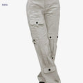 Women's Loose-Fit Cargo Pants - Button-Closure, Casual Streetwear Trousers   OAXG 