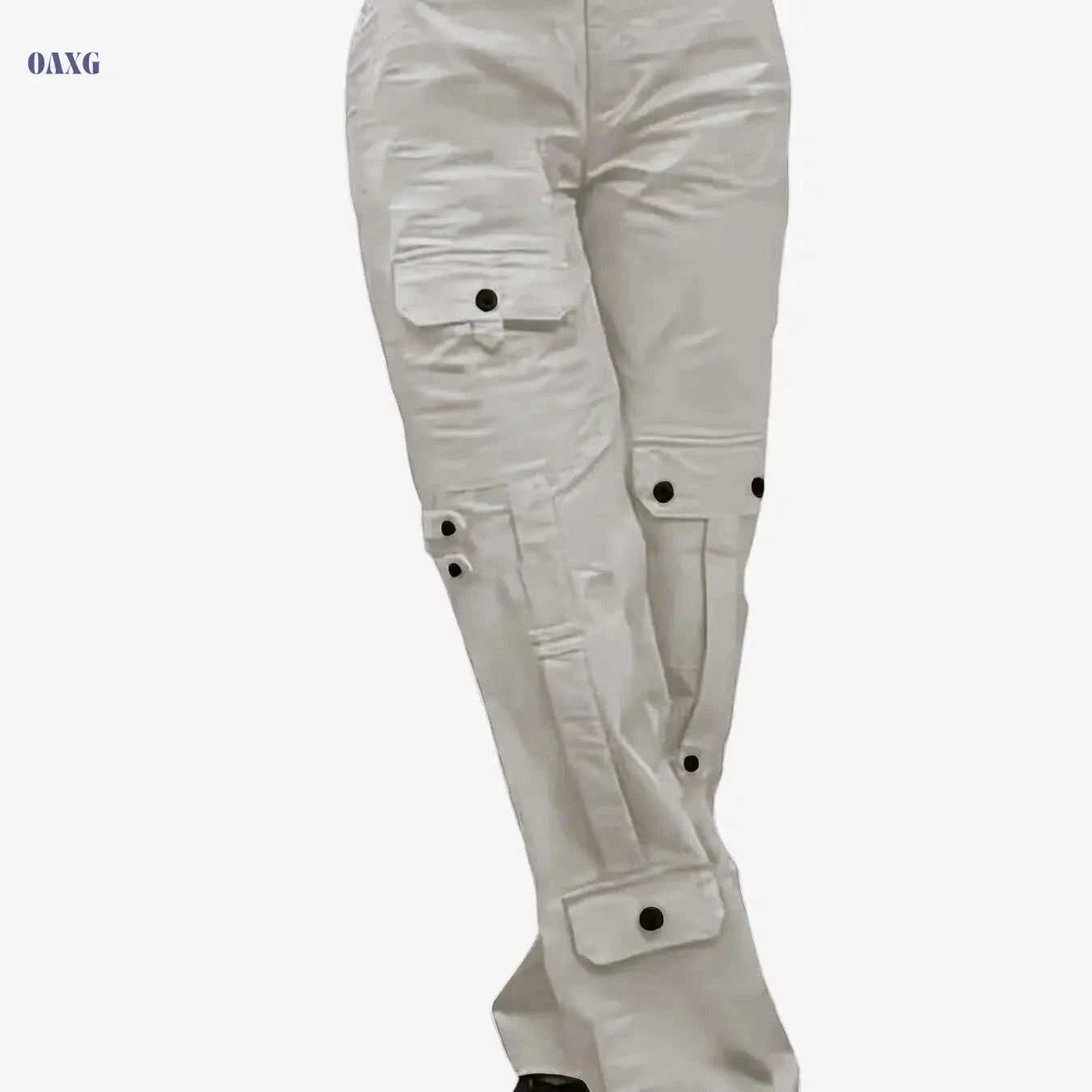 Women's Loose-Fit Cargo Pants - Button-Closure, Casual Streetwear Trousers   OAXG 