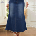 Women's Loose Flared Hem Denim Skirt - Casual Mid Waist Design   OAXG Dark Blue / S