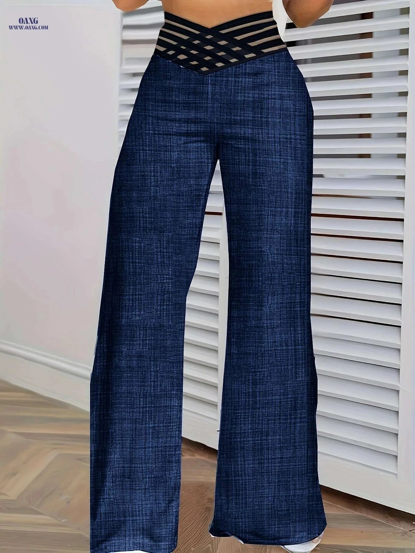 Women's Loose Mesh Stitching Pants - Casual Wide Leg Design   OAXG 