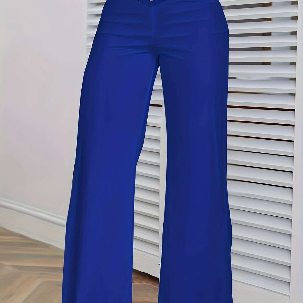 Women's Loose Mesh Stitching Pants - Casual Wide Leg Design   OAXG Denim Color / S