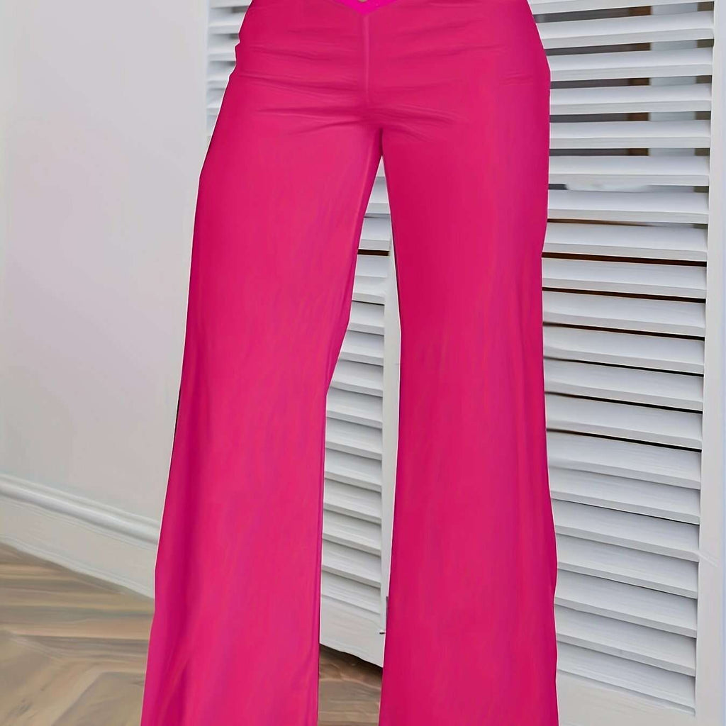 Women's Loose Mesh Stitching Pants - Casual Wide Leg Design   OAXG Denim Color / S