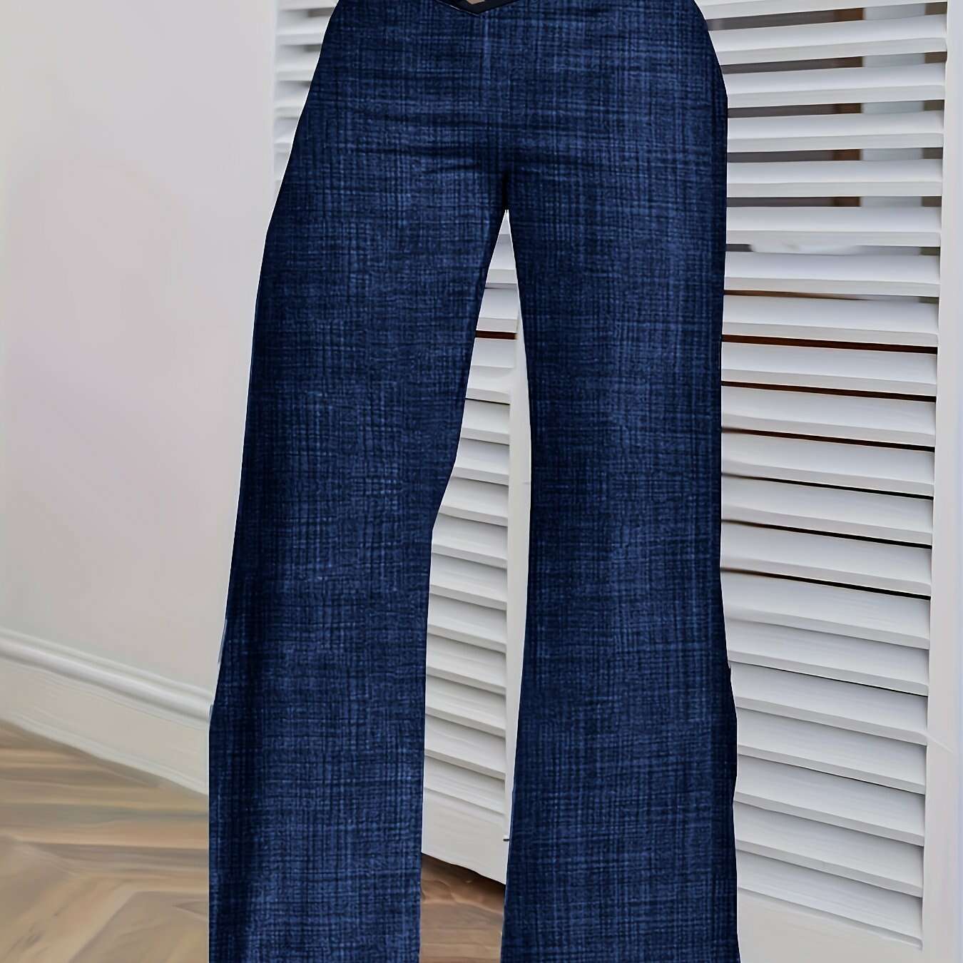 Women's Loose Mesh Stitching Pants - Casual Wide Leg Design   OAXG Denim Color / S