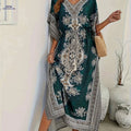 Women's Loose V-Neck Abaya - Elegant Beach Bohemian Dress   OAXG Malachite Green / One-size