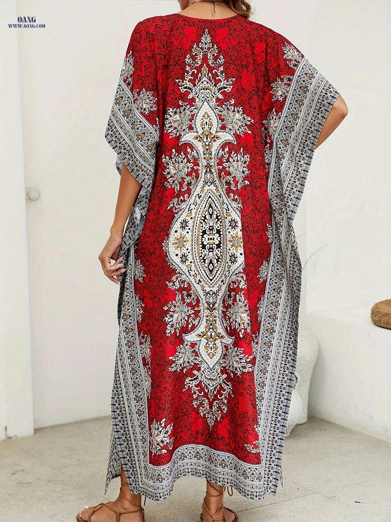 Women's Loose V-Neck Abaya - Elegant Beach Bohemian Dress   OAXG Malachite Green / One-size