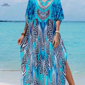 Women's Loose V-Neck Robe - Bohemian Beach Dress, Geometric Pattern   OAXG 