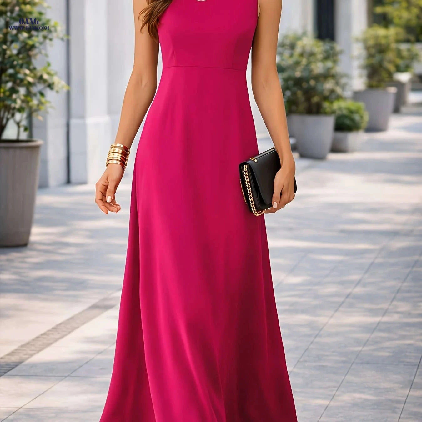 Women's Maxi Tank Dress - Sleeveless Solid Casual Fit and Flare   OAXG 