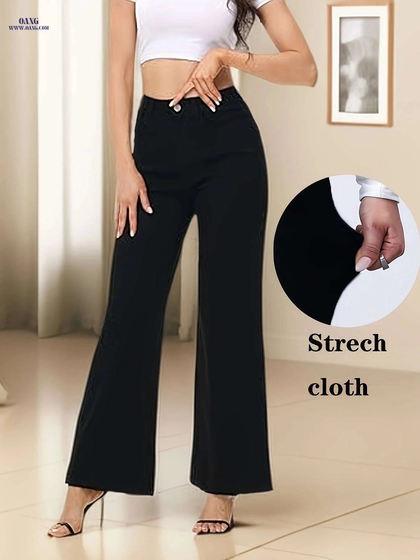 Women's Mid-High Waist Straight Leg Jeans - Slim Fit Solid White   OAXG 