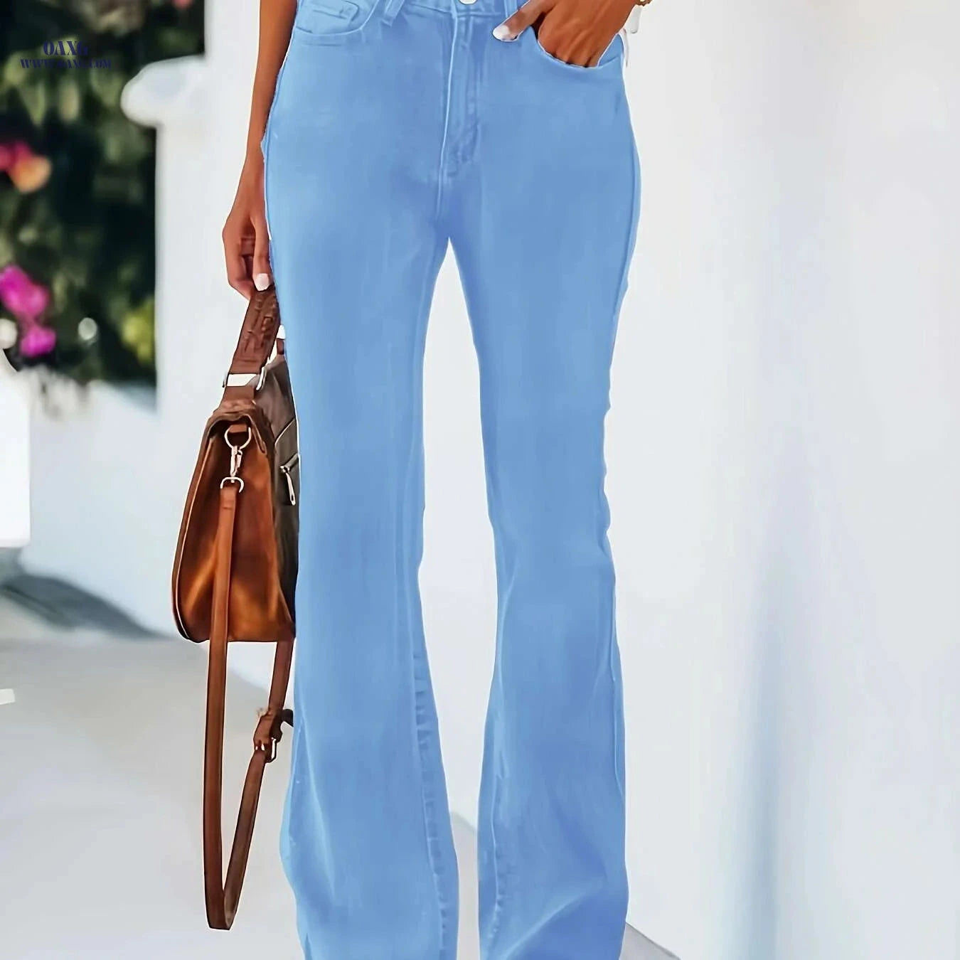 Women's Mid-Rise Stretchy Flare Jeans - Light Blue Casual Style   OAXG 