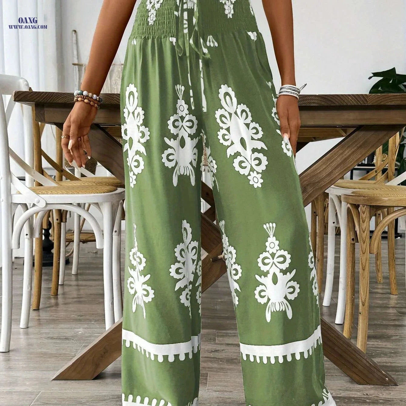 Women's Navy & White Floral Wide-Leg Pants - Elastic Waist Design   OAXG 