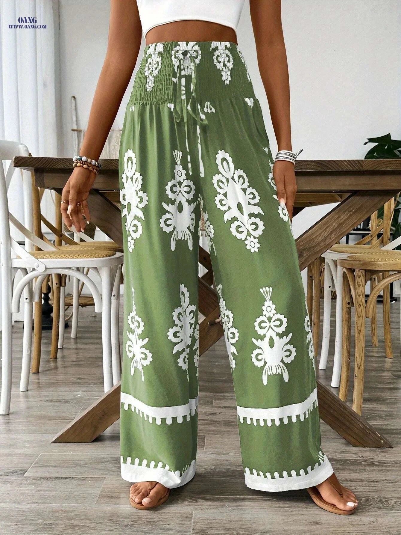 Women's Navy & White Floral Wide-Leg Pants - Elastic Waist Design   OAXG Navy Blue / S