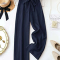 Women's Navy Wide-Leg Pants - Casual All-Season Style, 100% Polyester   OAXG Navy Color / S