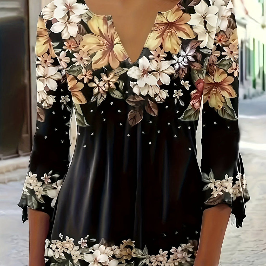 Women'S New T-Shirt Spring Summer Style Directional Style Large Random Small Flowers   OAXG Black / S