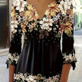 Women'S New T-Shirt Spring Summer Style Directional Style Large Random Small Flowers   OAXG Black / S
