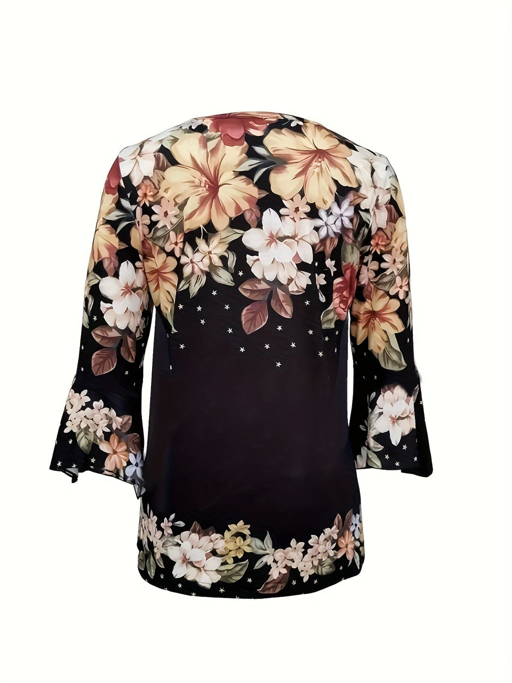 Women'S New T-Shirt Spring Summer Style Directional Style Large Random Small Flowers   OAXG Black / S