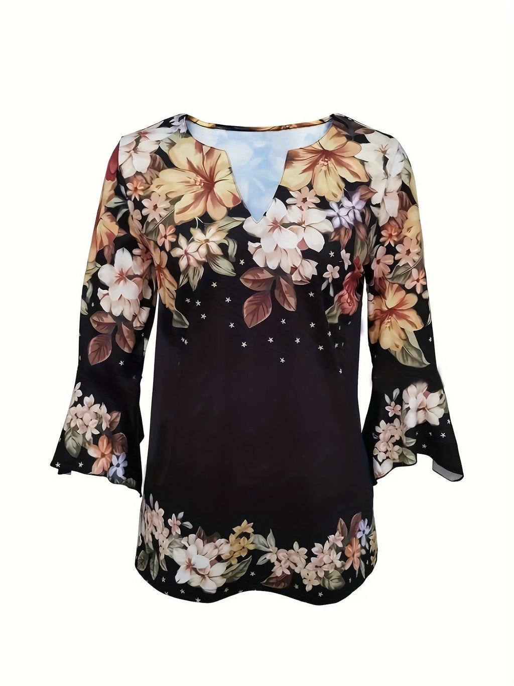 Women'S New T-Shirt Spring Summer Style Directional Style Large Random Small Flowers   OAXG Black / S