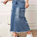 Women's Non-Stretch Denim Skirt - Classic Casual Style with Pockets   OAXG Blue / S