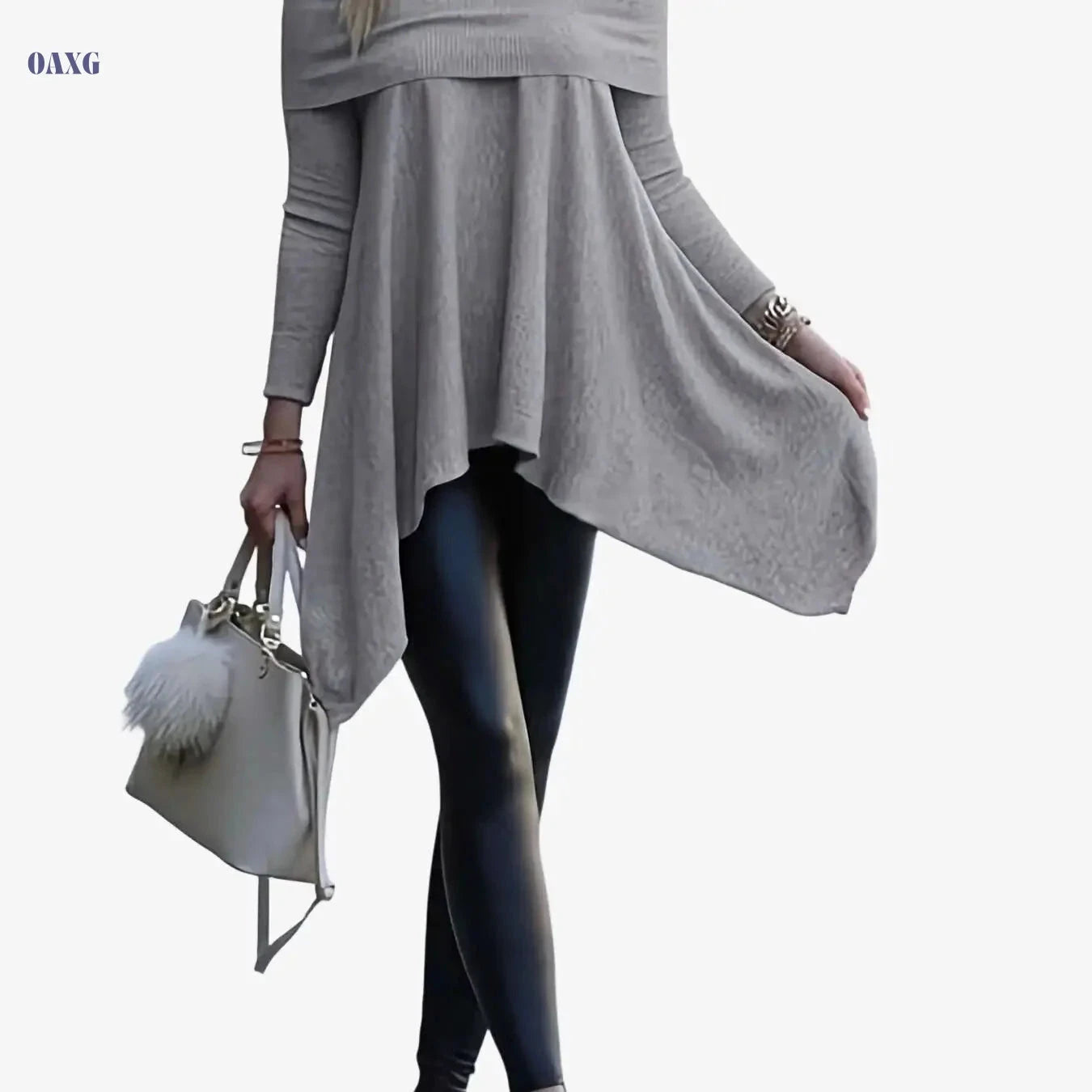 Women's Off-Shoulder Loose Pullover - Solid Color Long Sleeves   OAXG 