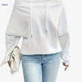 Women's Off-Shoulder Sports Sweatshirt - Loose Long Sleeve Pullover   OAXG 